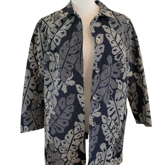 J. McLaughlin Womens Navy Blue And White Hester Raffia Palm Leaf Jacket Size XL - Picture 1 of 13